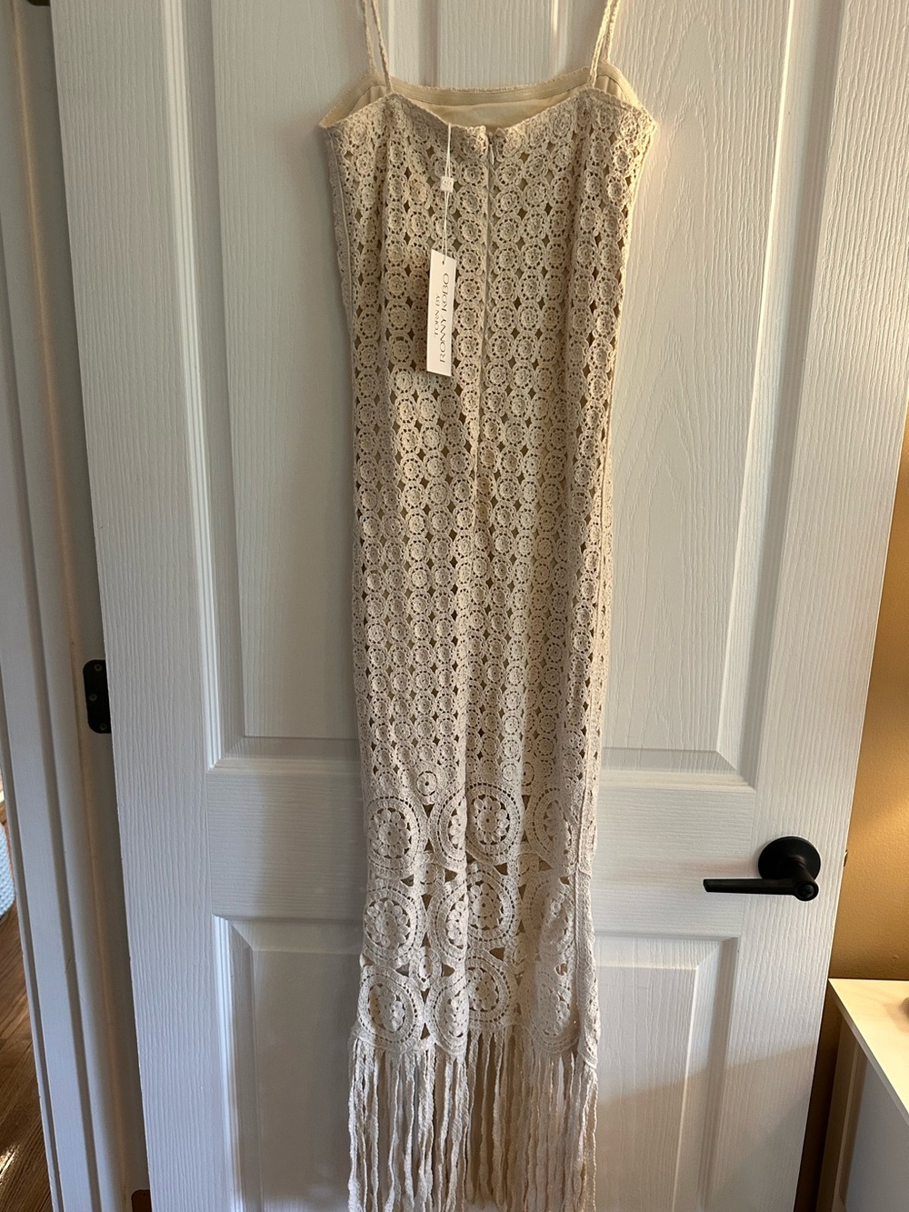 NWT Torn by Ronny Kobo Collection Cream Crochet Fringe Midi Dress $208 - Picture 8 of 9